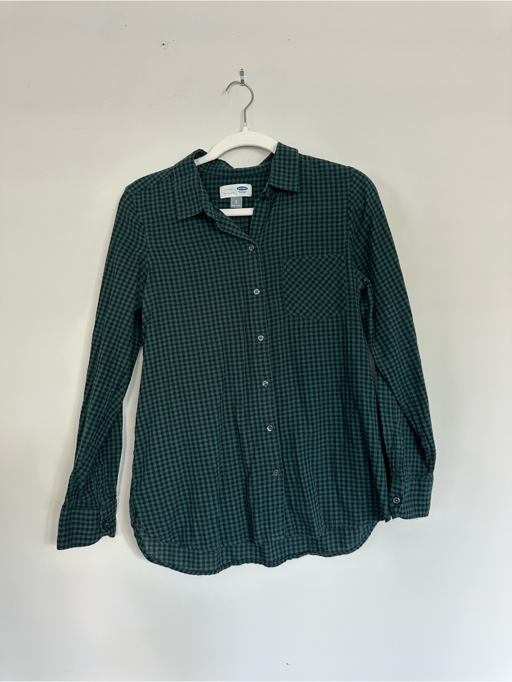 Old Navy Dark Green Check Long-Sleeve Button-Down Shirt